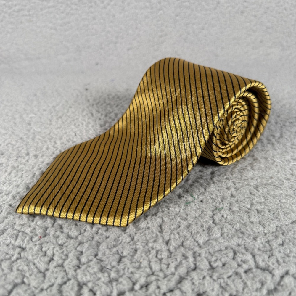 Polo University Ralph Lauren Tie Gold Striped Preppy W 3.5 L 57 100% Silk USA